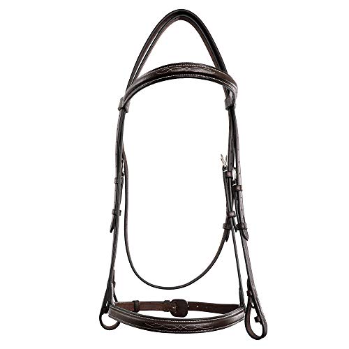 Exion Fancy Stitched Raised Veg-Tanned Leather Hunter Bridle with Laced Reins – Classic Plain Cavesson Snaffle Bridle Set for Horses – Traditional English Equestrian Show Tack, Pony Cob Full Warmblood