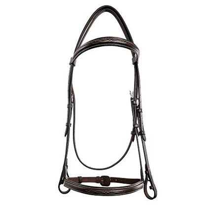 Exion Fancy Stitched Raised Veg-Tanned Leather Hunter Bridle with Laced Reins – Classic Plain Cavesson Snaffle Bridle Set for Horses – Traditional English Equestrian Show Tack, Pony Cob Full Warmblood