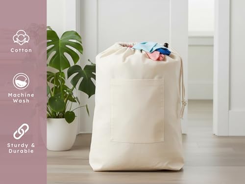 PurpleEssences Cotton Laundry Drawstring Bag, 15x28 In, Set of 1 - Natural - size: 15 x 28 Inch