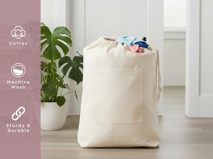 PurpleEssences Cotton Laundry Drawstring Bag, 15x28 In, Set of 1 - Natural - size: 15 x 28 Inch