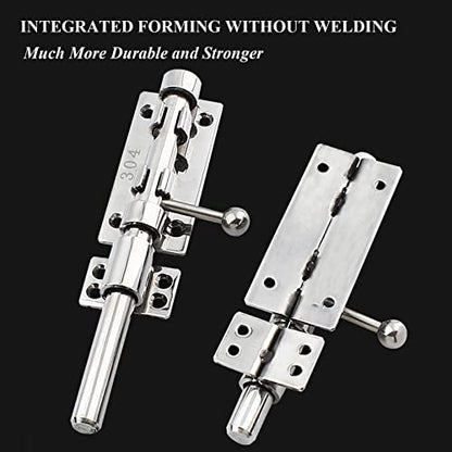 6in Slide Bolt Gate Latch 304 Stainless Steel Barrel Bolt Latch Heavy Duty Door Security Lock Thickened Door Latches Hardware with Mounting Screws for Barn Fence Shed Basement - color: 6in Silver