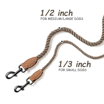 Mile High Life Dog Leash Braided Cotton Rope with Leather-Reinforced Ends - color: Camel, size: 48 Inch-1/3"