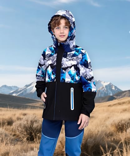 M2C Boys Girls Hooded Color Block Waterproof Fleece Lined Windbreaker Jacket - color: Snowy Mountain Blue, size: 4-5T