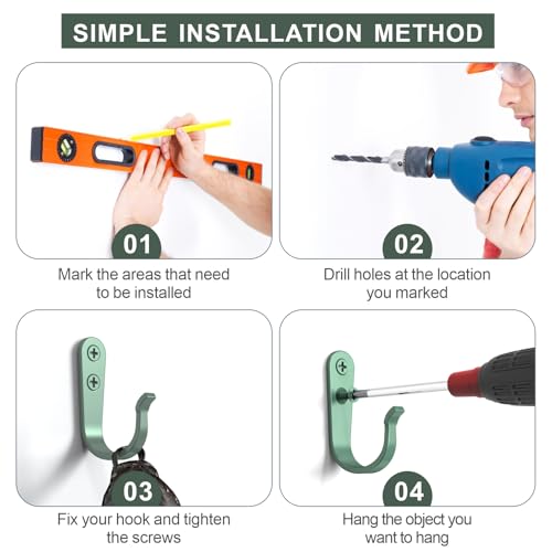 BREYDROK 20-Pack Coat Hooks for Hanging, Heavy Duty Green Metal Wall Hooks | Single Prong Hanging Hooks with Screws for Towels, Backpacks, Hats, Kitchen Hook - color: 20pcs + Mint Green