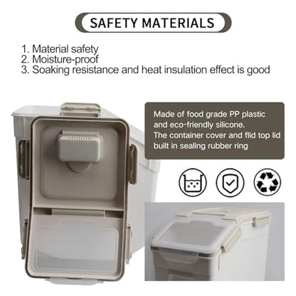 2 Pack Rice Storage Container 25 lbs, Airtight Flour Storage Containers with Lid and Wheels, Measuring Cup & Scoop, BPA Free, Bulk Food Dispenser for Sugar, Grain, Cereal, Dog Food (Grey) - color: 2Pcs 25LB Grey
