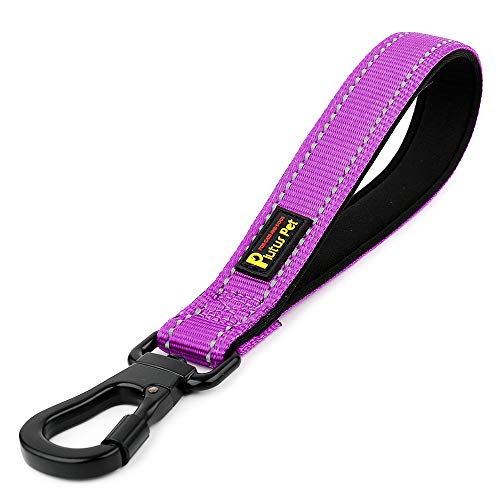 PLUTUS PET 10” Short Dog Leash, Reflective Nylon Padded Handle, Strong Traffic Leash with Carabiner Clip, Perfect for Large or Medium Dogs（10”，Purple | Reflective, Heavy Duty Strong Nylon, Traffic Leash with Carabiner Clip for Training Walking (10", Purpl