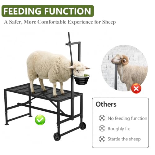 600 Lbs Goat Milking Stand with Wheels & Feeder, Adjustable Goat Stanchion - color: Black, size: With Wheels 47*23 Inch