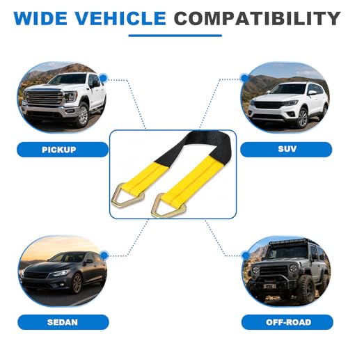 2" × 29" Premium Axle Tie Down Strap with D Rings, Heavy Duty Auto Axle Tow Straps with Protective Sleeves, Adjustable Tie Down Strap for Securing Car Transport, Car Accessories