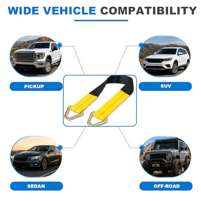2" × 29" Premium Axle Tie Down Strap with D Rings, Heavy Duty Auto Axle Tow Straps with Protective Sleeves, Adjustable Tie Down Strap for Securing Car Transport, Car Accessories