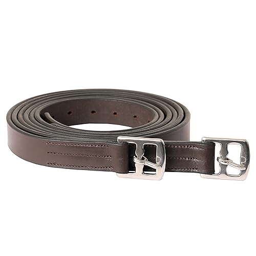 Exion Pre-Stretched English Stirrup Leathers | Non-Stretch Genuine Leather Stirrup Straps for English Saddles | 18 Numbered Holes Stainless Steel Buckles | Pair Black Havana Oak 48 54 58 62 - color: Havana, size: 145 cm / 58"