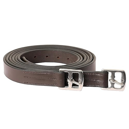 Exion Pre-Stretched English Stirrup Leathers | Non-Stretch Genuine Leather Stirrup Straps for English Saddles | 18 Numbered Holes Stainless Steel Buckles | Pair Black Havana Oak 48 54 58 62 - color: Havana, size: 150 cm / 60"