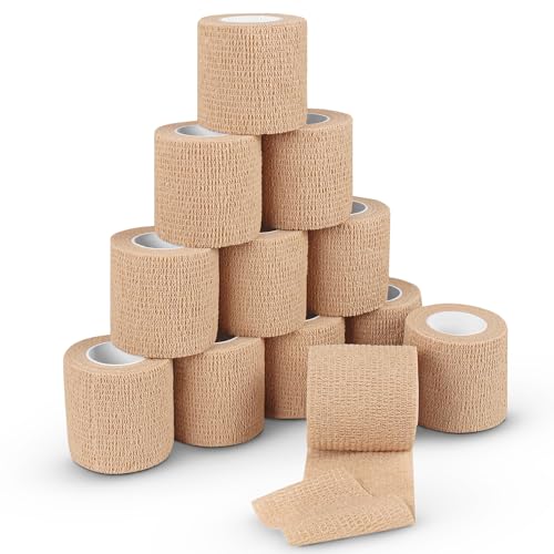 Ever Ready First Aid Self Adherent Cohesive Bandages 3" x 5 Yards - 12 Count, Tan