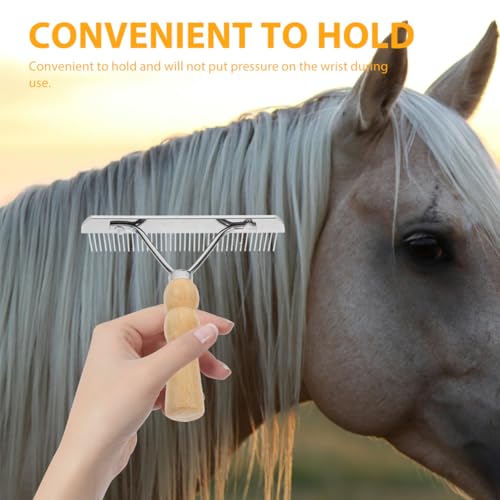 POPETPOP Horse Nail Rake, Undercoat Grooming Rake with Wooden Handle