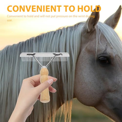 POPETPOP Horse Nail Rake, Undercoat Grooming Rake with Wooden Handle