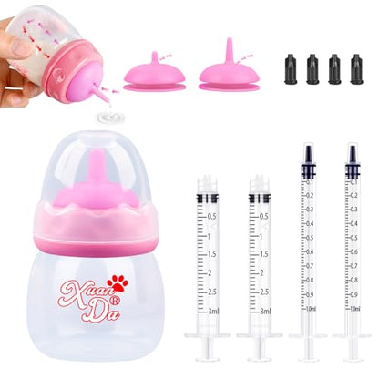 Pet Feeding Bottle and Syringes,60ml Nursing Bottle, 3 Sizes Nipples with Ventilation Valve Resistant Tearing Perfect for Puppies, Kittens, Small Wildlife (Pink) - color: Pink