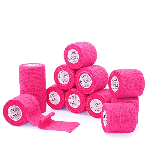 OK TAPE Self Adherent Cohesive Bandages Wrap 12Packs 2" x 5 Yards - color: Bright Pink, size: 2 In x 5 Yards