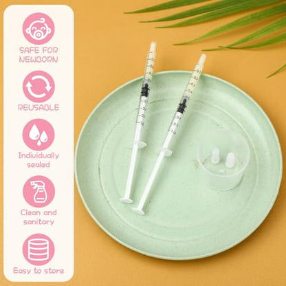 Trelaco 50 Sets 1 Ml Breast Milk Syringes No Needle Colostrum | Sterile Sealed with Caps and Cup, Baby Name Labels, Needle-free Harvesting for Storing Freezing Milk, For Postpartum Moms - size: 1 ml