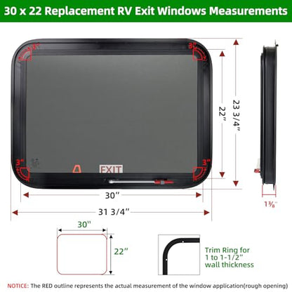 RV Exit Windows,30"W x 22"H RV Emergency Exit Windows for Cargo Trailer - size: 30"W x 22"H