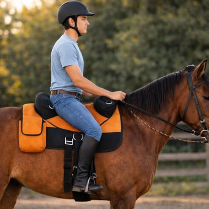 CHALLENGER Horse Western Deluxe Bareback Trail Saddle Pad w/Pockets Girth Stirrups 39TS07 - color: Tan, size: 11" Seat