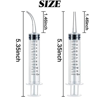 TIHOOD 16PCS 12ml/cc Plastic Syringes Set, Syringe with Curved Tip and Straight Tip, Disposable Irrigation Syringe Mouthwash Cleaner for Oral Care, Animal Feeding, with Measurement