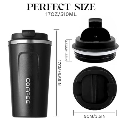 Insulated Travel Coffee Mug, Stainless Steel Coffee Cup with Leakproof Lid - color: 2nd-Black, size: 17 Ounces