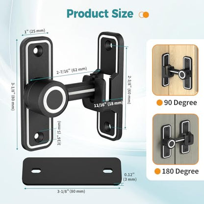 Barn Door Lock 2.4" 90/180 Flip Gate Latch, Luminous Black-4 Pcs - color: Luminous Black-4 Pcs