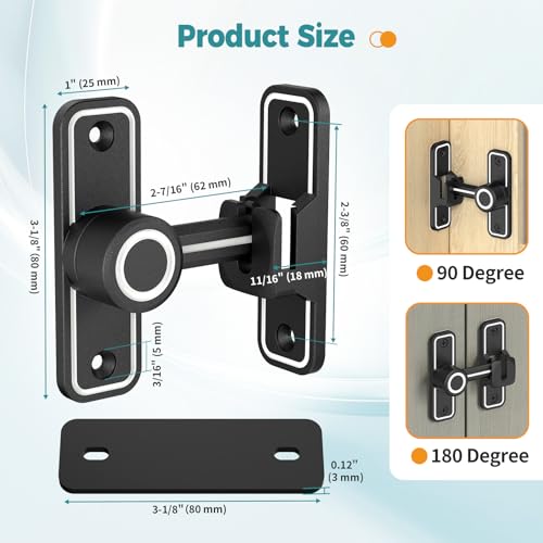 Barn Door Lock 2.4" 90/180 Flip Gate Latch, Luminous Black-2 Pcs - color: Luminous Black-2 Pcs