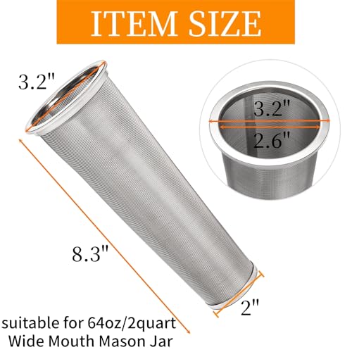 Goaste 3 Pack Cold Brew Coffee Filter for 64oz Wide Mouth Mason Jar, 304 Stainless Steel Strainer with Seal Ring, Coffee Tea Infuser Ultra Fine Mesh for Iced Coffee, Lemonade, Fruit Drinks, Sun Tea