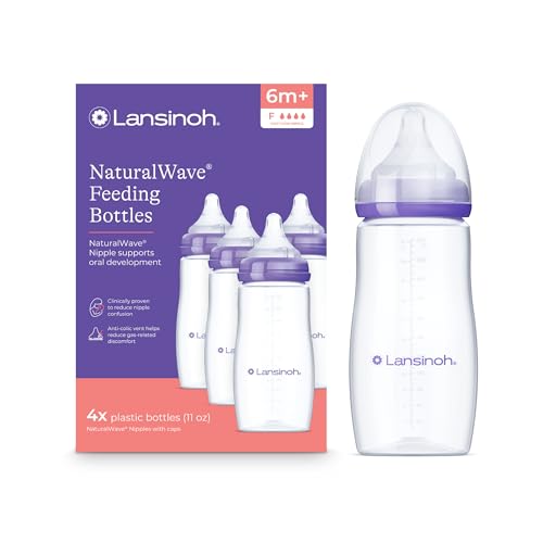 Lansinoh Anti-Colic Baby Bottles, 11 Ounces, 4 Count - style: 11 Ounce, Fast Flow, 4 Count
