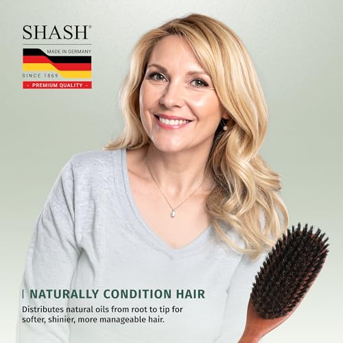SHASH Classic German First Cut 100% Boar Bristle Hair Brush Since 1869 - Conditions Hair, Improves Texture, Exfoliates Scalp, Fine to Normal not for Coarse hair!