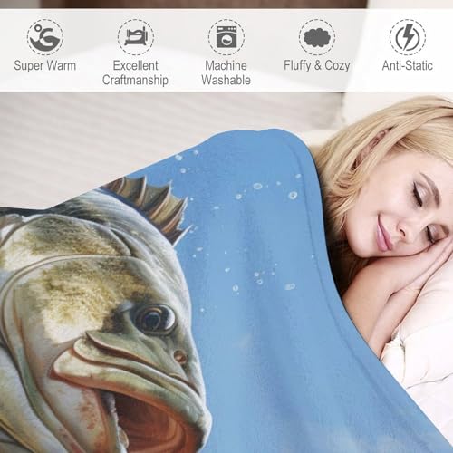 Bass Fish Fleece Throw Blanket for Couch Adults Teens 50" X 60" - color: Bass Fish, size: 50x60 inch