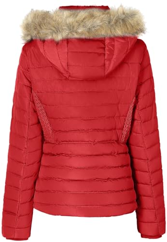 BodiLove Women's Fur Hooded Thickened Jacket with Fleece Lining - color: Red (Light Weight), size: Small