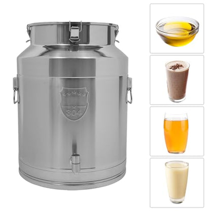 304 Stainless Steel Milk Can 64 Liter Milk Bucket Wine Pail Bucket 16.9 Gallon Milk Can Tote Jug with Sealed Lid & Faucet Heavy Duty (With Faucet, 64L/16.9Gal) - color: With Faucet, size: 64L/16.9Gal