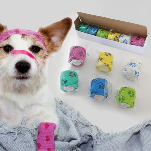 Bandage Wrap for Dogs, 6 Rolls Self-Adhering Pet Tape - color: 6 Colors