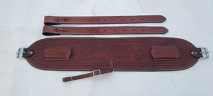 Western Horse Floral Tooled Leather Rear Flank Saddle Roper Back Cinch with Billets (Tan)