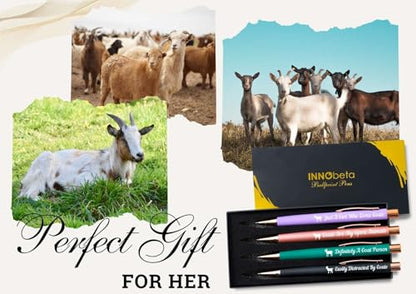 InnoBeta Goat Gifts for Goat Lovers for Women & Girls, Ballpoint Pen Set of 4, Perfect for Birthday, Christmas, Mother's Day
