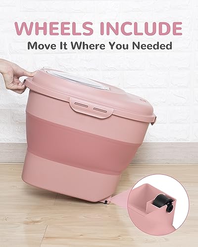 30-35Lbs Airtight Dog Food Storage Container,Collapsible Dog Food Container - color: Pink