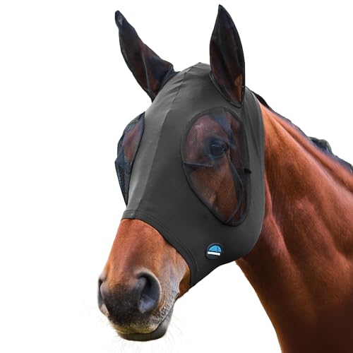WeatherBeeta ComFiTec Stretch Fly Mask with Ears, Charcoal/Black, Extra Large - color: Charcoal/Black, size: XL