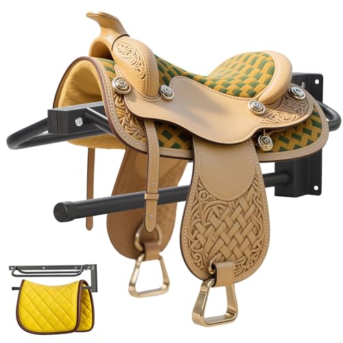 Sidasu 1 Pack Thickened Saddle Rack,Wall Mounted Saddle Stand with Pad Bar | Heavy Duty Steel Construction,Detachable Design,Fits Western & English Style Saddles,Ideal for Barns Stables Garages - size: 1 Pack