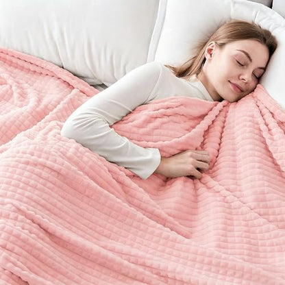 EMME Fleece Blanket Twin Size Luxury Flannel for Couch Bed Sofa Chair, Soft, Plush, Warm and Cozy Blanket with Geometric Grid Design (Pink, 60'' x 80'') - color: 14-grid-pink, size: Twin