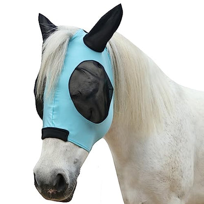 Stretchy Horse Fly Mask with Ears, Large Eye Space Paleblue Full - color: Pale Blue, size: Full