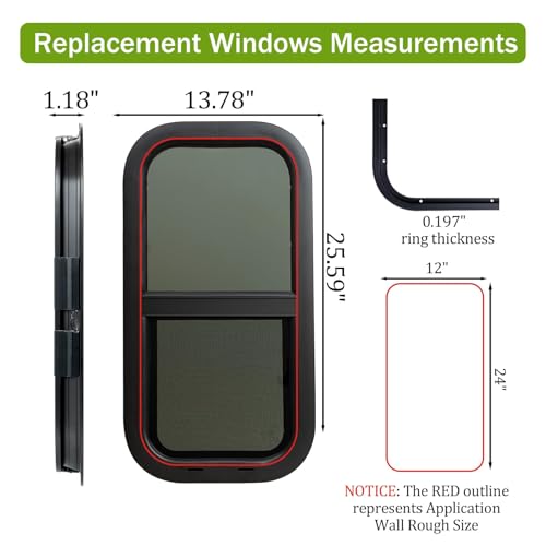 RV Window 12"W x 24"H Vertical Sliding Replacement Glass &Trim Ring Set - size: 12" W x 24" H, style: Vertical