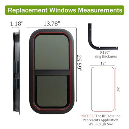 RV Window 12"W x 24"H Vertical Sliding Replacement Glass &Trim Ring Set - size: 12" W x 24" H, style: Vertical