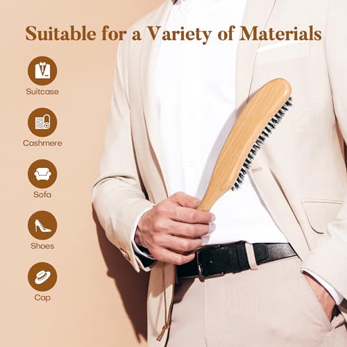 BFWood Clothes Brush, Boar Bristle Hat Brush Lint Brush for Suits, Cashmere, Wool, Velvet, Suede and Pet Hair, Large Beech Handle - color: Beech Wood+boar Bristle