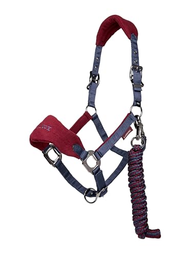 LeMieux Vogue Fleece Headcollar - Halter & Leadrope - Extra Padding, Adjustable at Curb and Poll Strap - color: Burgundy / Navy, size: full