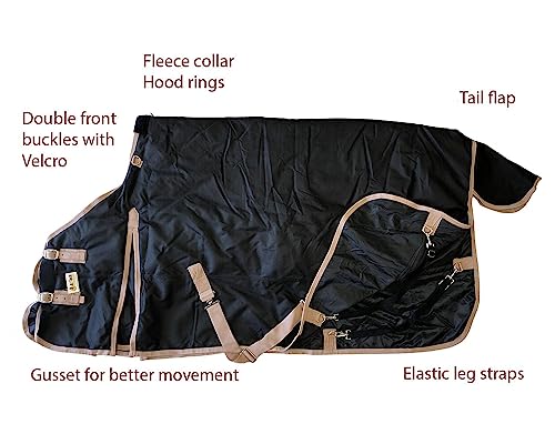 AJ Tack 1200D Waterproof Winter Horse Blanket - 400g Heavyweight Turnout with Fleece Collar, Shoulder Gussets & Tail Flap - Black 80" - color: Black, size: 80 Inches