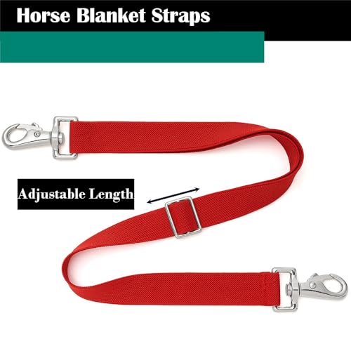Premium Horse Blanket Sheet Leg Straps, Replacement Stretchy Belly Strap with Double Swivel Snaps, Adjustable Elastic Length from 24 to 42 Inch Winter Blanket - color: Red