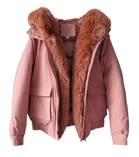Winter Coats for Women Thickened Puffer Jacket with Detachable Fur Hood Winter Warm Parka Puffer Coat - color: Pink, size: Medium