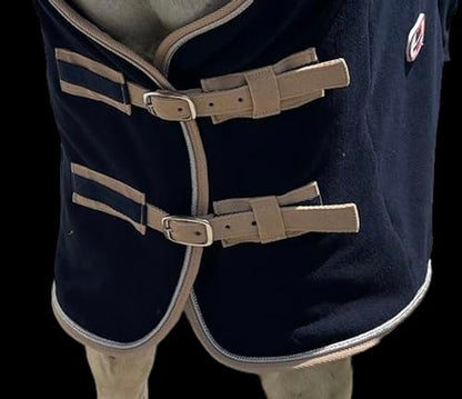 Majestic Ally Anti Pill Fleece Horse Blanket /Sheet with Silver Braided Rope (Navy, 74) - color: Navy, size: 74