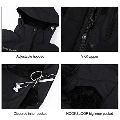 CAMEL CROWN Women’s Mountain Snow Waterproof Ski Jacket Detachable Hood Windproof Fleece Parka Rain Jackt Winter Coat - color: New Black-1, size: Large